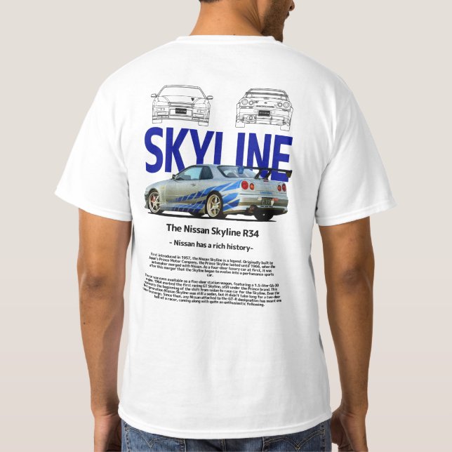 Nissan Skyline GTR 34-bil T Shirt (Baksida)
