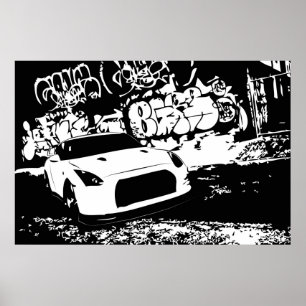 Nissan Skyline GTR med Graffiti Backdroppe Poster