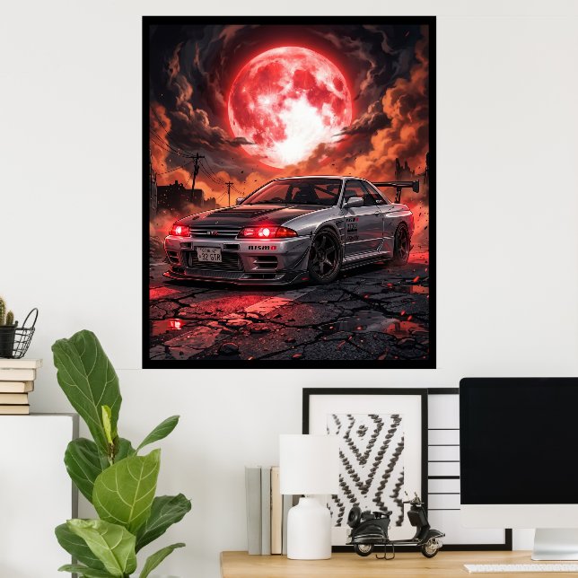 Nissan Skyline R32 Under The Crimson Moon Poster (Hemmakontoret)
