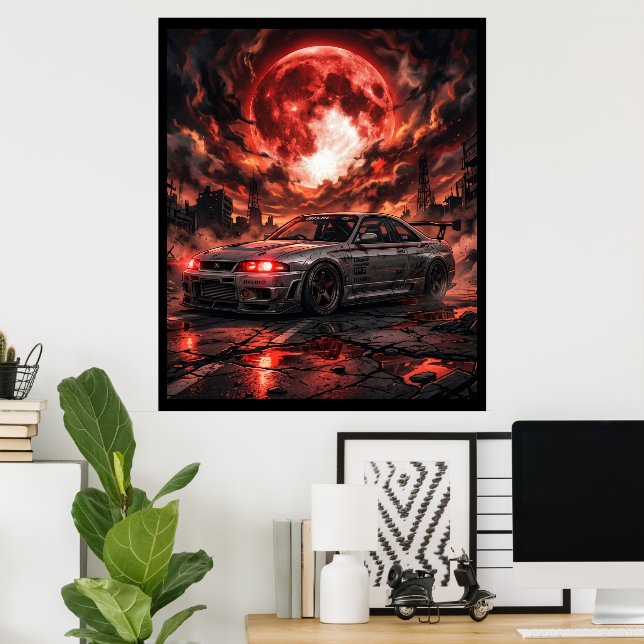 Nissan Skyline R33 Under The Crimson Moon Poster (Hemmakontoret)