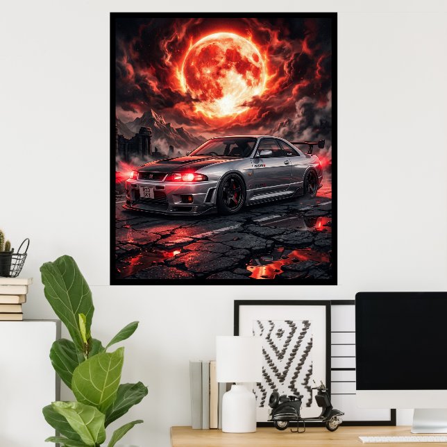 Nissan Skyline R33 Under The Crimson Moon Poster (Hemmakontoret)