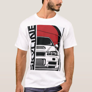 Nissan Skyline R34 GTR Front Silhouette & Japanese T Shirt