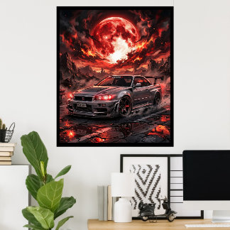 Nissan Skyline R34 Under en blodröd måne Poster