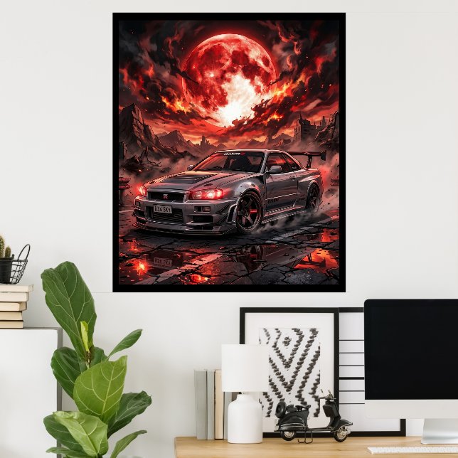 Nissan Skyline R34 Under en blodröd måne Poster (Hemmakontoret)