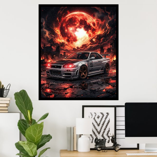 Nissan Skyline R34 Under en blodröd måne Poster (Hemmakontoret)
