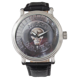 NITRO MILITIA Svart läderur Armbandsur