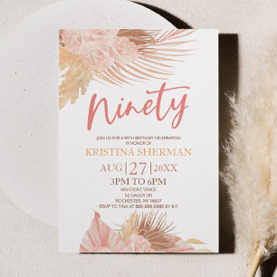 Nittio Boho Rosa Blommigt 90:e Födelsedagsfest Inbjudningar