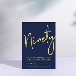 Nittio Guld & Marinblå 90-årsfest Inbjudningar