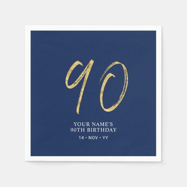 Nittio | Guld- och marinblå bokstäver 90-årsdag Pappersservett (Framsidan)