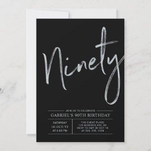 Nittio   Modern 90:e Födelsedagsfest Silver & Blac Inbjudningar