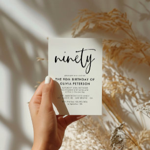 Nittio   Modern 90:e svartvitt-Födelsedagsfest Inbjudan Vykort