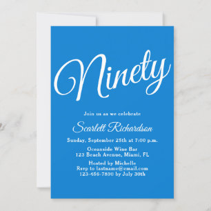 Nittio Modern Script Blue 90:e Födelsedagsfest Inbjudningar