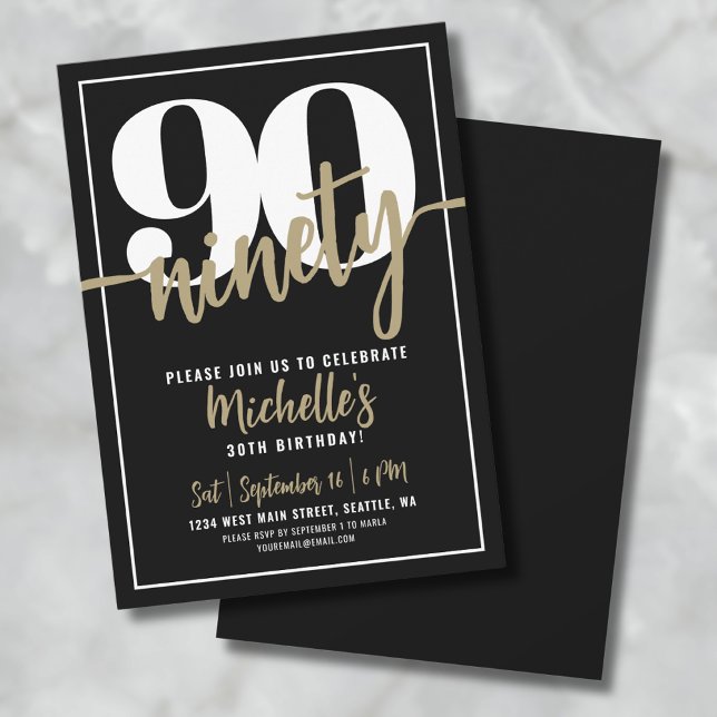Nittio Moderna 90-årsfesten Inbjudningar (Ninety Modern 90th Birthday Party Invitation )