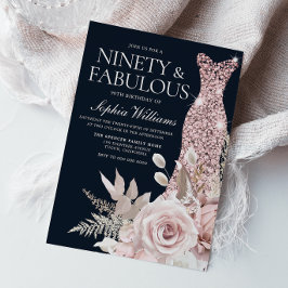 Nittio och Fabulous! Dusty Ro Blommigt 90:e födels Inbjudningar