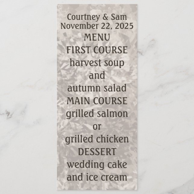 Nittio "Sponge-Pawarded"-Neutralter Bröllop Meny (Framsida)