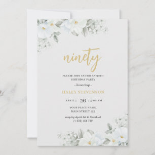 Nittio White & Guld White Blommigt Elegant Birthda Inbjudningar