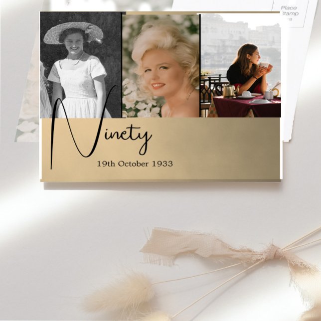 Nittioårsfirande 90-årsdag Födelsedagsfoto Collage Vykort (Skapare uppladdad)