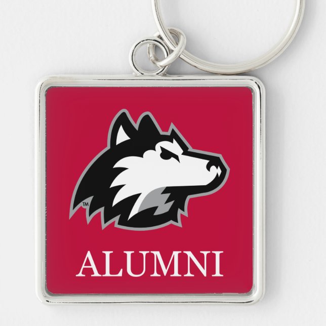 NIU Huskies Alumni Fyrkantig Silverfärgad Nyckelring (Framsidan)