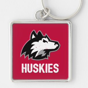 NIU Huskies Distress Fyrkantig Silverfärgad Nyckelring