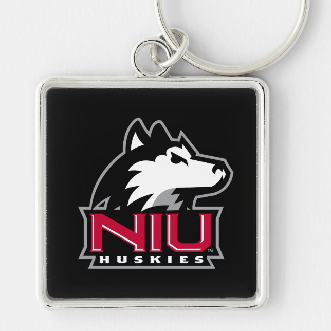 NIU Huskies Fyrkantig Silverfärgad Nyckelring (Framsidan)