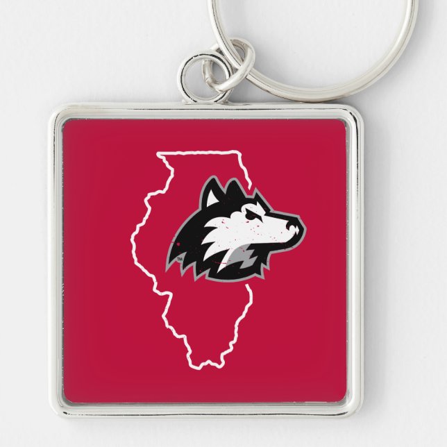NIU Huskies State Kärlek Fyrkantig Silverfärgad Nyckelring (Framsidan)