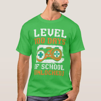 Nivå 100 dagars skola upplåst videospel spelare t shirt