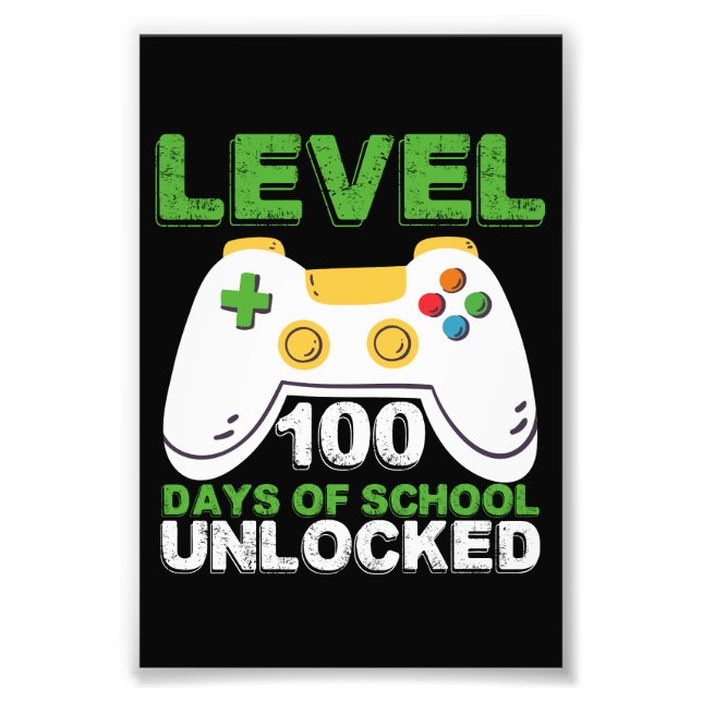 Nivå 100 Days Of School Upplåst Spelare Video Game Fototryck (Framsidan)