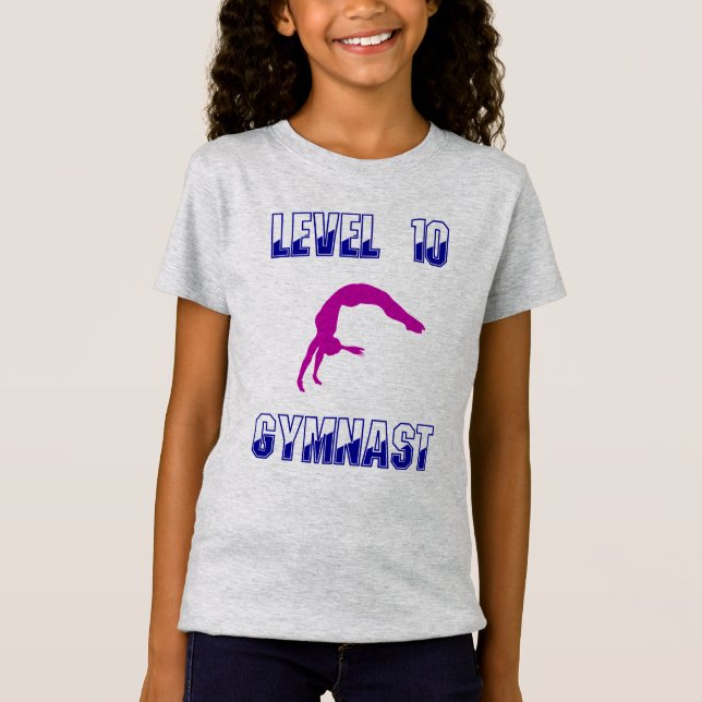Nivå 10 Gymnast Blue och Magenta Gymnastics T Shirt (Framsida)