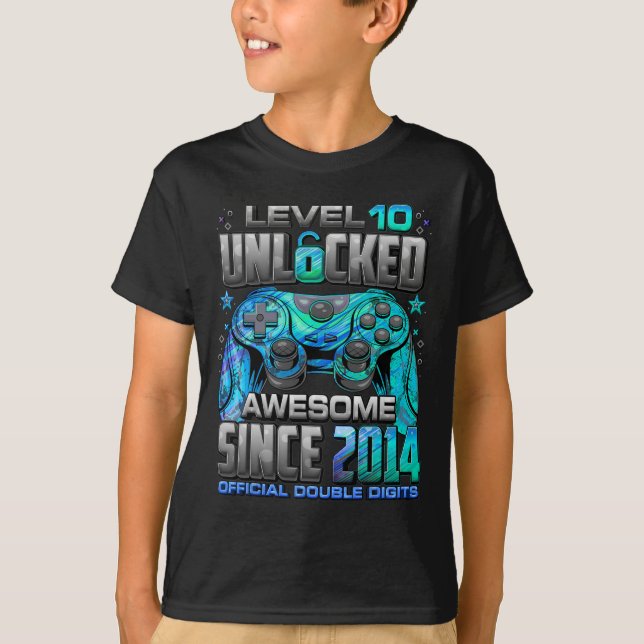 Nivå 10 olåst Fantastisk sedan 2014 tionde födelse T Shirt (Framsida)