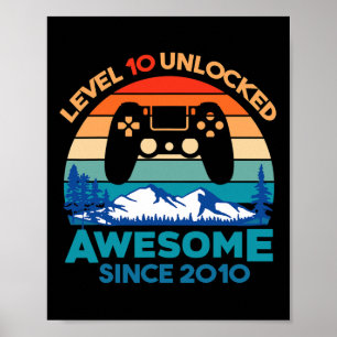 Nivå 10 Olåst födelsedag 10 år gammal Fantastisk S Poster