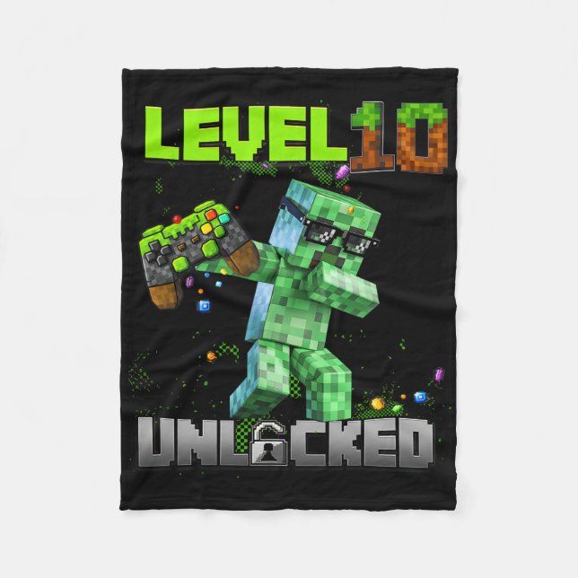 Nivå 10 olåst - Födelsedag Pixel Gamer 10th Fleecefilt (Framsidan)