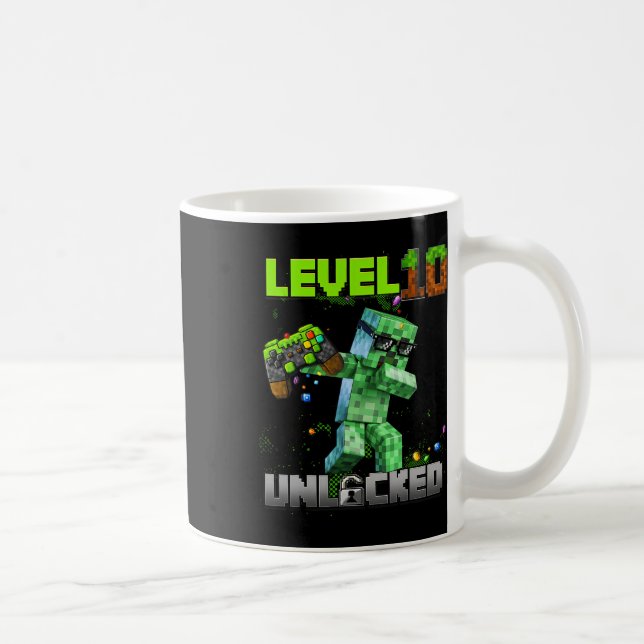 Nivå 10 olåst - Födelsedag Pixel Gamer 10th Kaffemugg (Höger)