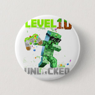Nivå 10 olåst - Födelsedag Pixel Gamer 10th Knapp