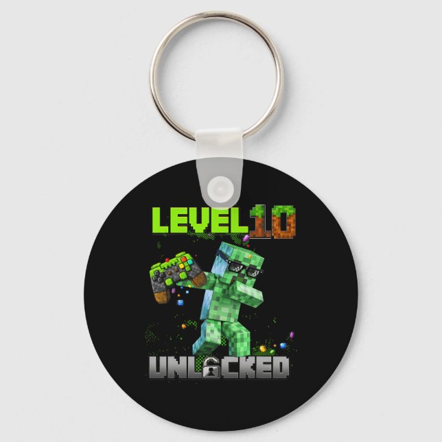 Nivå 10 olåst - Födelsedag Pixel Gamer 10th Nyckelring (Framsida)