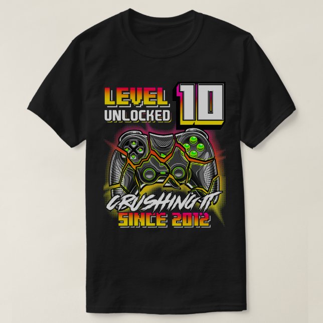 Nivå 10 olåst och krockar 2012-videospel 10:e t shirt (Design framsida)