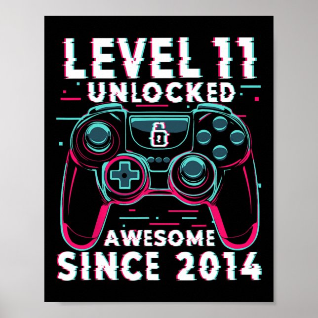 Nivå 11 Upplåst Video Game 11-årsdag Spelare B Poster (Framsidan)