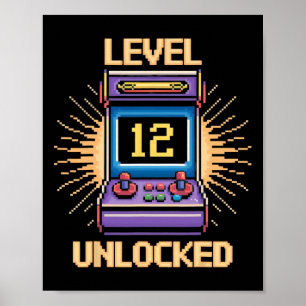 Nivå 12 Lås upp Födelsedagsgamer 12-årig Videog Poster