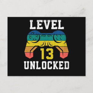 Nivå 13 Upplåst, 13-års gamer födelsedag distresse Vykort