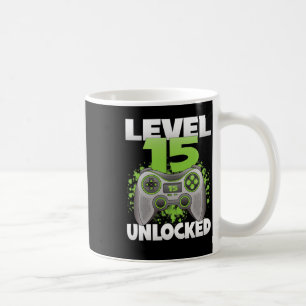 Nivå 15 Upplåst Video Spelande 15-årsdag Gamer Kaffemugg