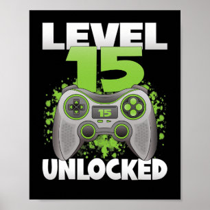 Nivå 15 Upplåst Videospel 15-årsdag Gamer Poster