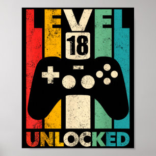 Nivå 18 upplåst 18-årsdag tv-spel retro poster