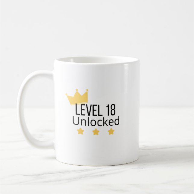 Nivå 18 Upplåst Gul Födelsedagsmugg  Kaffemugg (Vänster)