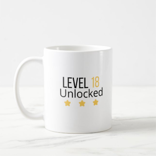 Nivå 18 Upplåst Gul Födelsedagsmugg  Kaffemugg (Vänster)
