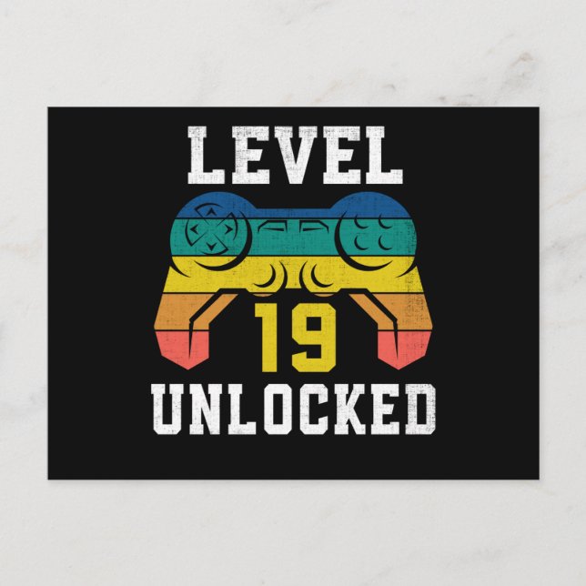 Nivå 19 Upplåst, 19-års gamers födelsedag distress Vykort (Framsida)