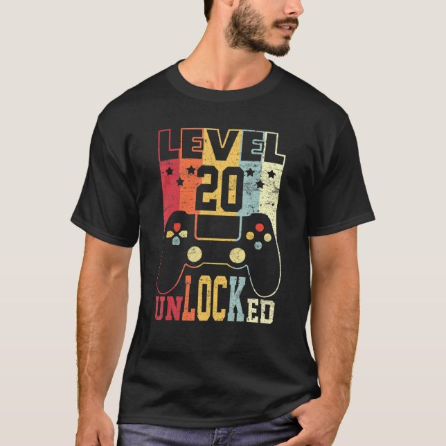 Nivå 20 Olåst skift 20:e födelsedagsgåva video T Shirt (Framsida)