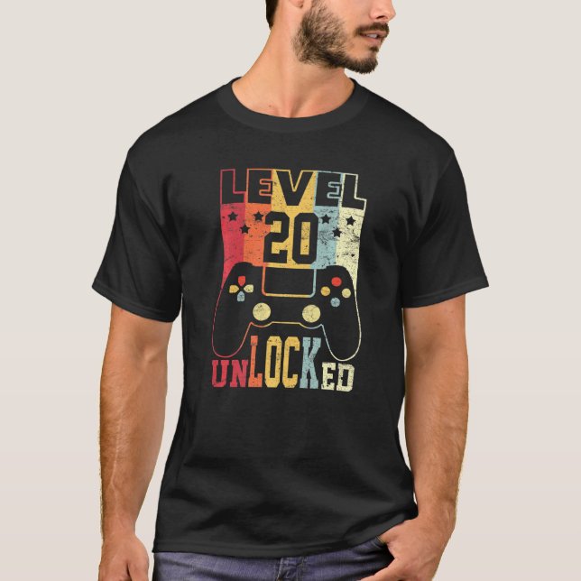 Nivå 20 Olåst skift 20:e födelsedagsgåva video T Shirt (Framsida)