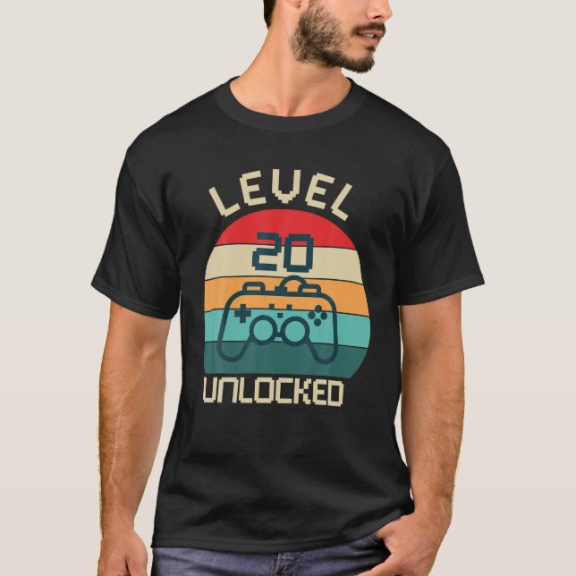Nivå 20 Olåst T S Retro Gamer 20:e födelsedagen T Shirt (Framsida)