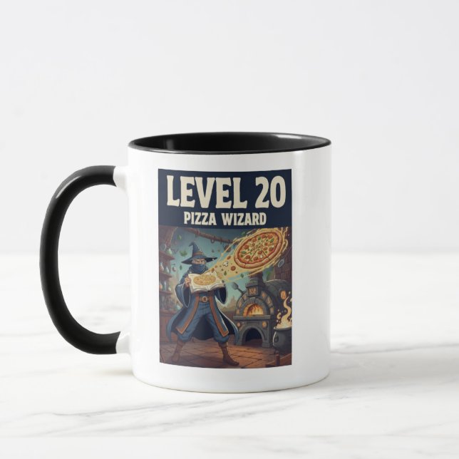 Nivå 20 Pizza Trollkarl Fantasy Mat Magi Design, c Mugg (Vänster)