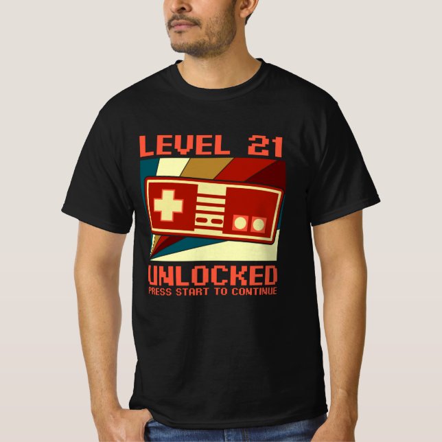 NIVÅ 21 OLOCKED 21 Birthday Gift Gamer T Shirt (Framsida)
