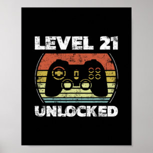 Nivå 21 Upplåst Rolig Videospelare 21-årsdag Poster